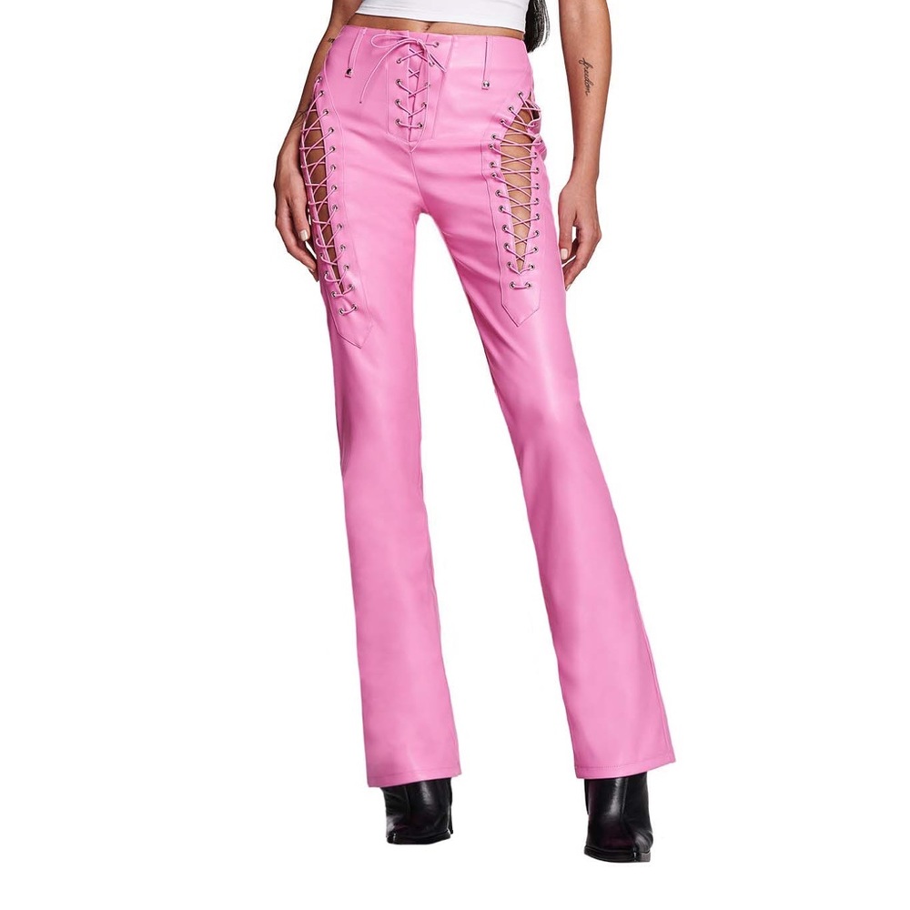 Pink leather pants never been worn before. Product is from I am gia